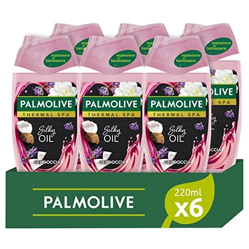 Palmolive bagnoschiuma Thermal Spa Silky Oil | Gel doccia con olio di Cocco e Lavanda | Docciashiuma profumato | Dermatologicamente testato, 220 ml (Confezione da 6)