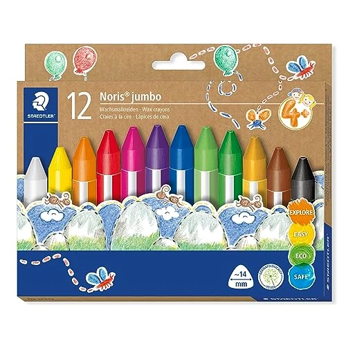 Offerta a tempo: STAEDTLER Noris 228 14 C12 - Pastelli a cera Jumbo, tratto 14 mm, colori assortiti, confezione da 12 - 0.00% da 4.68 € a 4.68 €