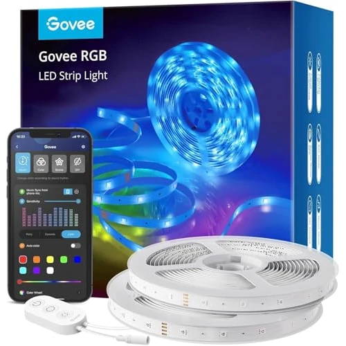 Govee LED-Streifen, 10 Meter, Smart WiFi RGB LED-Streifen, kompatibel mit Alexa und Google Assistant, APP-Steuerung, Musikmodus, mehrfarbig LED-Leuchten für Schlafzimmer, Bar, Party, 12 V