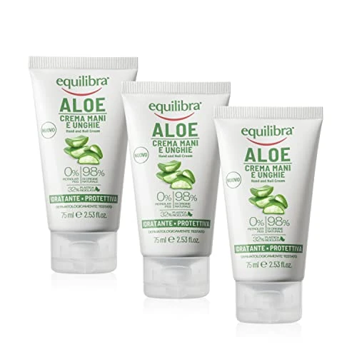equilibra Cuerpo, Aloe Crema de manos y uñas, crema de manos a base de Aloe Vera, realiza una acción hidratante, calmante, protectora y reequilibrante sobre la piel, rápida absorción, 3 unidades de 75