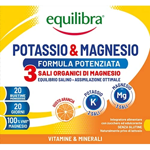 Offerta a tempo: Equilibra Integratori Alimentari - Potassio e Magnesio Formula Potenziata - 20 Bustine — 47% da 12,99 € a 6,90 €