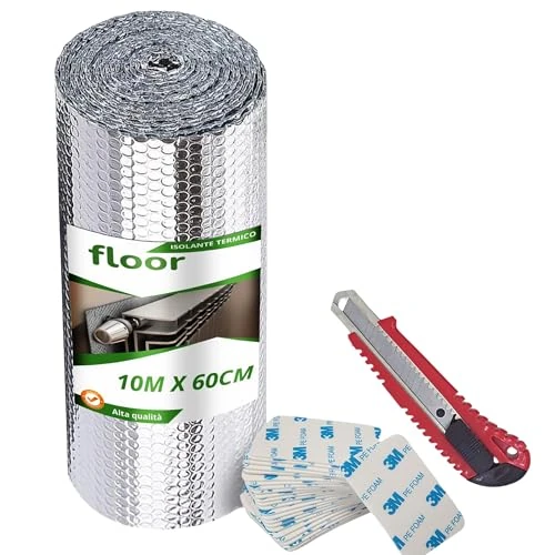 Offerta a tempo: FLOOR SYSTEMS Pannelli Termoriflettenti per Termosifoni a Doppio Strato Isolante - 10m x 60cm - Isolante Termico Riflettente per Caloriferi, Camping, Automobili - Protegge da Freddo, Caldo e Luce - 0.00% da 49.99 € a 49.99 €