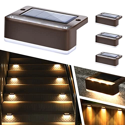 Beperkte aanbieding: Solpex Zonnelampen voor buiten, 4 stuks, warm wit, traplicht, waterdichte solarverlichting, ledverlichting voor buitentrap, trappen, hek, tuin, binnenplaats, terras, dakgoot, pad, decoratie (bruin) van 20.99 EUR naar 20.99 EUR (besparing 0%)
