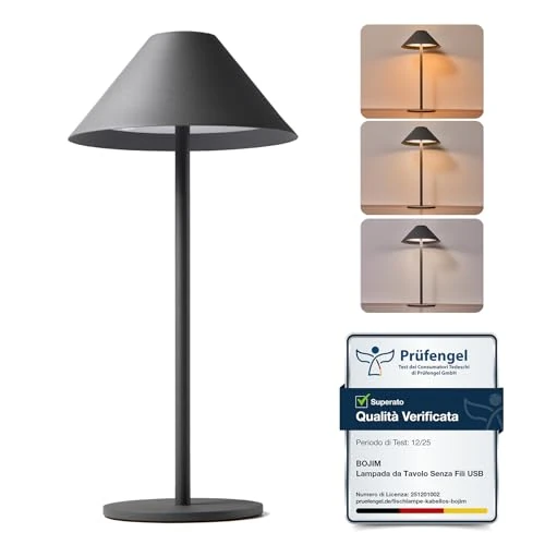 Bojim Lampe de Table LED Exterieur Tactile Sans Fil Rechargeable USB Autonomie 10j, Lampes Chevet Batterie Interieur Petite Lamp Touch Dimmable Lumiere Wireless Home Lamps IP54 Waterproof Jardin Grey