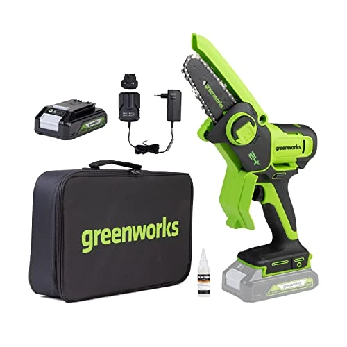 Zeitlich begrenztes Angebot: Greenworks 24V Mini-Kettensäge 4 Zoll (10cm) kabellose Akku-Kettensäge mit 2Ah-Akku, 7,8 m/s Kettengeschwindigkeit Elektro-Kettensäge für Baumzweige, Gartenarbeiten, Hof und Haushalt. von 149.99 € auf 88.99 € (41% Rabatt)