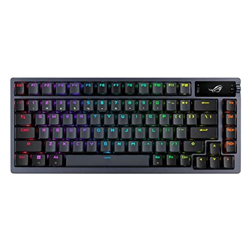 ASUS ROG Azoth bezprzewodowa konfigurowalna klawiatura do gier, 75 klawiszy, wyświetlacz OLED, przełącznik ROG NX czerwony, wymienny, stabilizatory klawiatury, nasadki klawiszy PBT, oświetlenie RGB,