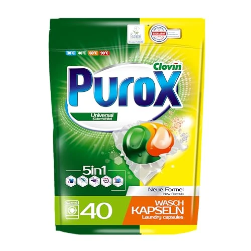Limited-time offer: PUROX UNIVERSAL Laundry Capsules (40 Washes) Dual-Compartment Capsules for White and Coloured Clothes, Doypack from 13.07 £ to 13.07 £ (save 0.00%)