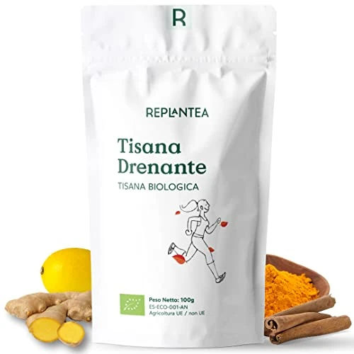 Offerta a tempo: TISANA DRENANTE REPLANTEA® 100% BIO 100g (50 Tazze) | Tisana Detox con Matcha, Mate, Zenzero, Curcuma, Cannella e Menta - 0.00% da 9.99 € a 9.99 €