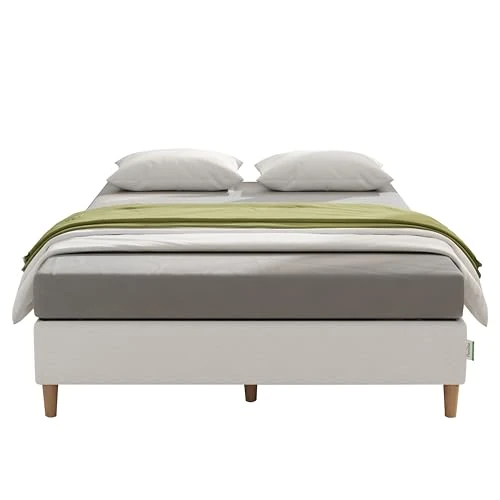 Novilla 35 cm dubbel metalen platformbedframe, 4FT6 matrasfundering met stoffen hoes, metalen latondersteuning, massief houten steunpoten, eenvoudige montage, slaapkamermeubilair, 135 x 190 cm, grijs