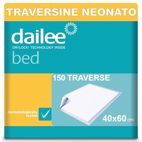 Offerta a tempo: Dailee Bed 40x60 - 150x Traverse Neonato - Traversine Neonato Fasciatoio e Cambio del Pannolino - 6 Confezioni da 25 Pezzi, Formato Scorta - 0.00% da 44.99 € a 44.99 €