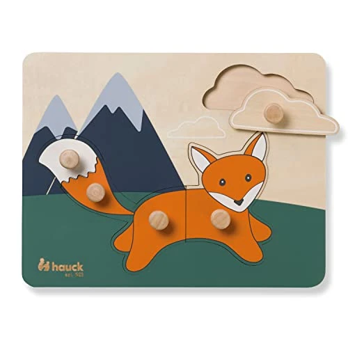 hauck Puzzle N Sort, Volpe - Puzzle in Legno con Pomelli per Bambini a Partire da 1 Anno - Gioco Educativo con Animali Favorisce Motricità Fine e Coordinazione Occhio-Mano - 22 x 17 x 2 cm