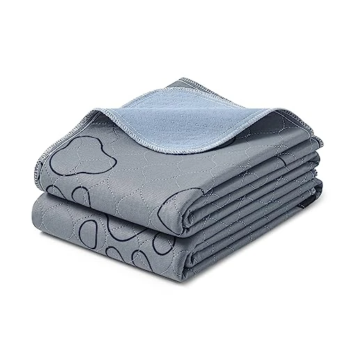 Feandrea Tapis Éducateur pour Chien Lavable Réutilisable, Lot de 2, Tapis Ultra Absorbants, 122 x 91 cm, Taille XL, Antidérapant, Capacité d’Absorption, Gris PTD036G01