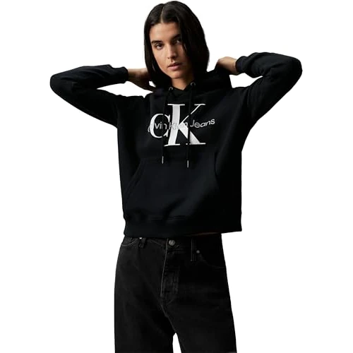 Calvin Klein Donna Felpa Core Monologo Hoodie con Cappuccio, Nero (CK Black), XXS