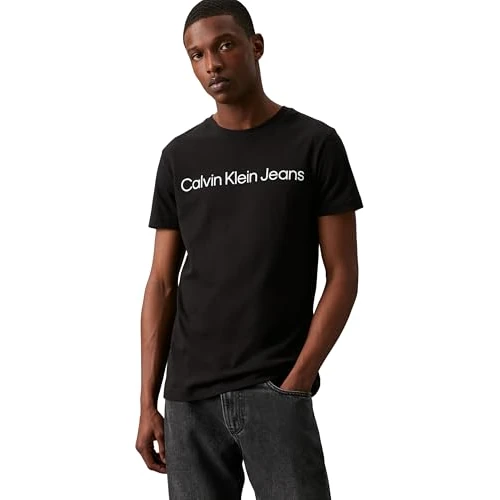 Calvin Klein Men’s Short Sleeve Round Neck Core Institutional Logo Slim Fit T-Shirt, Black (Ck Black), 3XL