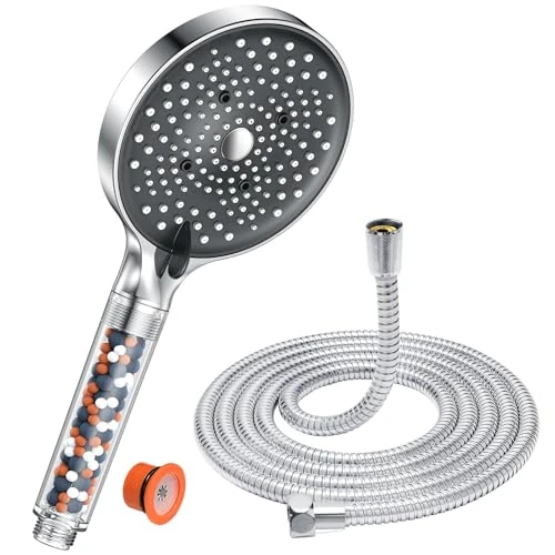 Limited-time offer: YEAUPE PRO 130 mm Large Filtered Shower Head, High Pressure Handheld Shower Head with 6 Spray Modes, Anti-Limescale Chrome Finish, Includes 1.6 m Shower Hose from 15.99 £ to 14.24 £ (save 11%)