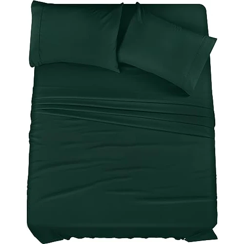 Utopia Bedding Beddengoedset met queensize bed - 4-delig beddengoed - geborsteld microvezel - krimp- en vervagingsbestendig - gemakkelijk te onderhouden (Queen, smaragd)