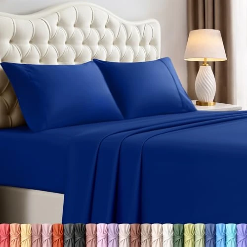 Utopia Bedding Komplet pościeli na łóżko typu queen-size, 4 sztuki, szczotkowana mikrofibra, odporne na kurczenie się i blaknięcie, łatwe w pielęgnacji (Queen, królewski niebieski)