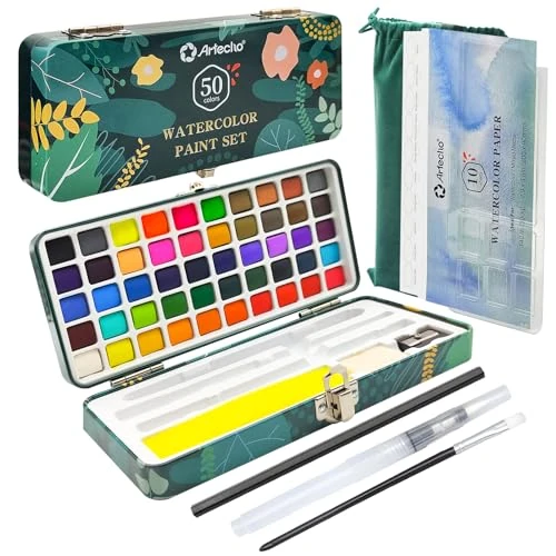 Offre limitée : Artecho Aquarelle Set 50 couleurs dans une boîte portable, y compris 4 fluorescents, aquarelles avec papier aquarelle, pinceaux et autres outils de dessin de 19.99 € à 19.99 € (0.00% de remise)