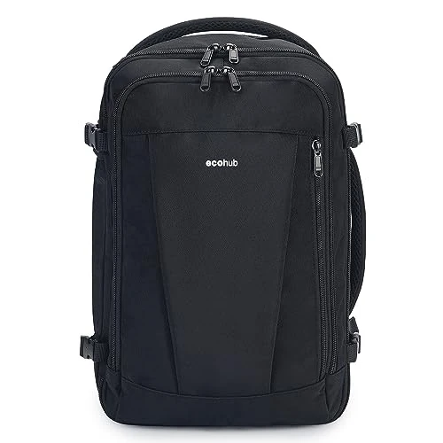 ECOHUB Zaino Ryanair 40x20x25 Zaino da Viaggio 13 Tasche Bagaglio a Mano Zaino Valigia Sotto il Sedile Maniglia Borsa Ryanair Aereo Ecologica in PET Riciclato da 20 Litri, Brevettato(Nero)