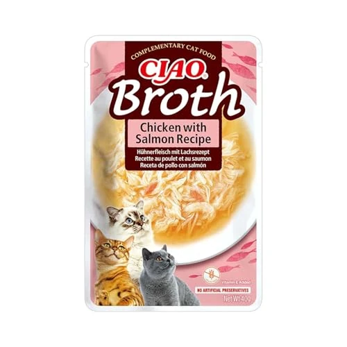 Offerta a tempo: INABA CIAO Brodo di Pollo e Salmone, Cibo Umido per Gatti - Brodo Sano e Gustoso con Straccetti di Pollo - Cibo per Gatti Senza Conservanti o Coloranti Artificiali, Grain-Free - 1 x 40gr - 12% da 1.46 € a 1.29 €