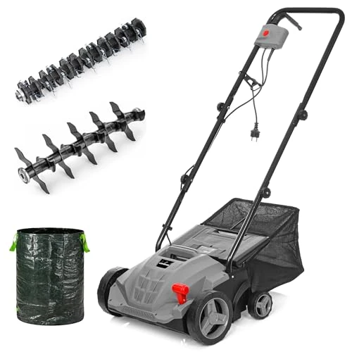 Offre limitée : Lehmann Scarificateur électrique 2-en-1, 1500 W, Largeur de Travail 32 cm, Réglage de Profondeur sur 4 Niveaux, 3000 TR/Min, Bac 30 L, Rouleaux à 20 Lames et d’Aération, Gris de 129.99 € à 104.99 € (19% de remise)