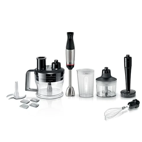 Oferta limitada: Bosch MSM6M673 ErgoMaster - Batidora de inmersión serie 6, mini picadora, prensa puré, cuenco multifunción y 4 otros accesorios incluidos, sistema de mezcla QuattroBlade System Pro,1000 vatios, plata de 172.78 € a 172.78 € (ahorro 0.00%)