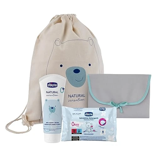 Offerta a tempo: Chicco Gift Set Cambio Natural Sensation, Set Regalo, Cambio pannolino, Fasciatoio, Pasta Lenitiva, Salviettine Detergenti e Zainetto in cotone - 36% da 20.99 € a 13.38 €