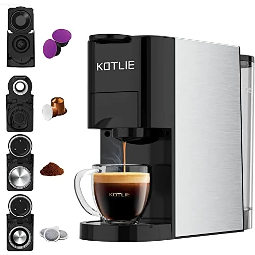 Offre limitee: KOTLIE AC-513K 4 en 1 Cafetières à Capsules pour NES/DG/Café en Poudre/ESE(44mm), Pression de 19Bar, 0.8L Réservoir d'eau,Capacité Personnalisable（Noir） de 126.99 EUR a 99.99 EUR (economie 21%)