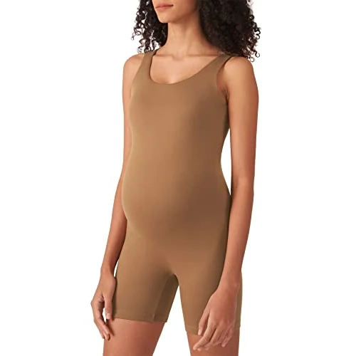 POSHDIVAH Body de maternidad para mujer, moldeador, con doble forro, sin mangas, pantalones cortos, Marrón, M