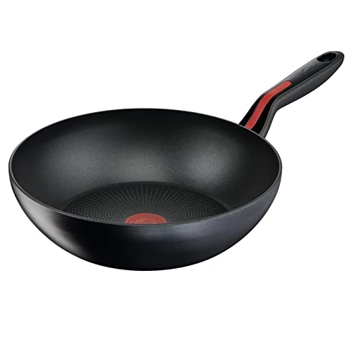 Lagostina Red Line Wok Non-Stick Aluminium, Ø 28 cm, Induction Pot, Gas and Oven up to 175 °C, Thermosignal Cooking Indicator, Non-Slip Silicone Handles
