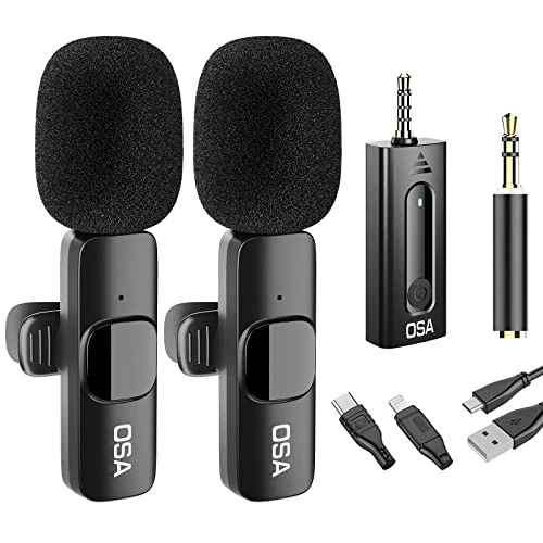 OSA draadloze microfoon, 2 stuks reversmicrofoon voor camera, Android, Plug & Play, voor YouTube, Facebook, Twitter, TIK Tok Video en streaming
