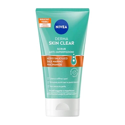NIVEA Derma Skin Clear Scrub für das Gesicht gegen Unvollkommenheiten, 150 ml, Peeling-Peeling für fettige und gemischte Haut mit Salicylsäure, Meersalz und Niacinamid, reinigendes Gesichts- und