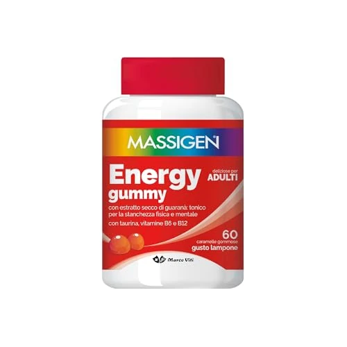 Offerta a tempo: Massigen - Energy Gummy, Integratore Alimentare con Guaranà e Caffeina, Vitamine Gommose per Adulti, Gusto Lampone, 60 Caramelle, 192 g, Per Energia Fisica e Mentale - 35% da 9.90 € a 6.42 €