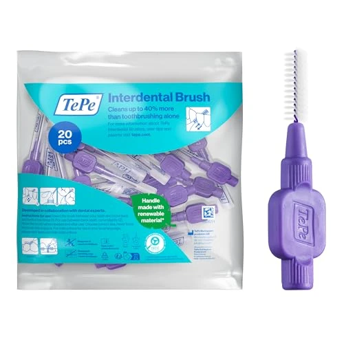 Cepillo interdental TePe, Original, morado, 1,1 mm/ISO 6, 20 ud., limpieza interdental eficaz, eliminación de placa e hilo dental para espacios grandes