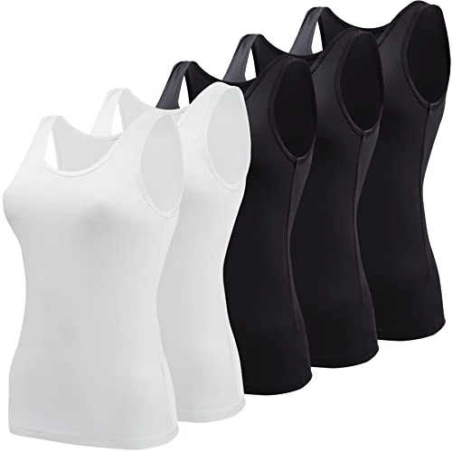 Zeitlich begrenztes Angebot: BQTQ 5 Stück Elastische Tank Tops Damen Unterhemden Stretch Crop Top Basic Cami Tank Top für Frauen und Mädchen, Schwarz, Weiß, S von 23.99 € auf 21.99 € (8% Rabatt)