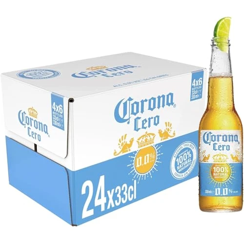 Oferta limitada: Corona Cero, Pack de 24 botellas x 33 cl, Cerveza con 100% Ingredientes Naturales, 0.0% Vol. de Alcohol de 38.40 EUR a 33.36 EUR (ahorro 13%)