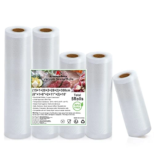 KitchenBoss Vacuum Sealer Bags, PA + PE, 15/20/28×300cm 5 Rolls