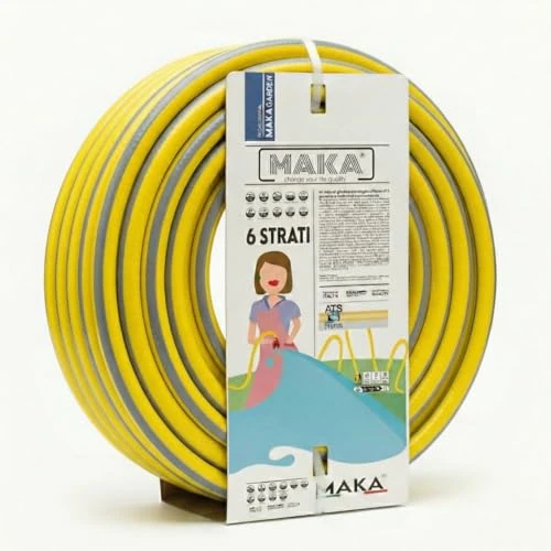 Offerta a tempo: MAKA Tubo Acqua Giardino 1/2 Pollice 50 Metri 6 Strati 12.5mm Pressione 40 Bar Flessibile con Doppio Rinforzo Tessile Retinato Magliato Antitorsione Resiste a Caldo Gelo UV 4 Stagioni Riciclabile (50) - 0.00% da 59.90 € a 59.90 €