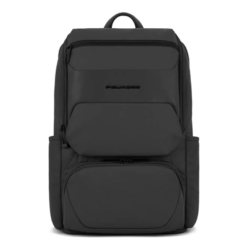 PIQUADRO Gio rugzak van leer en stof voor pc 15,60 inch, Zwart, Eén maat, Zakelijk