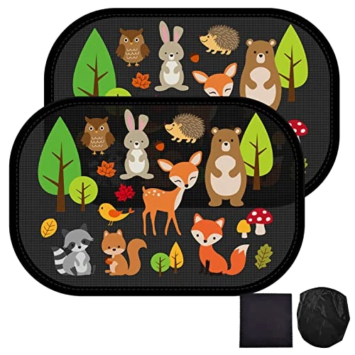 FINEVERNEK 2 x Self-Adhesive Sun Shades for Children/Baby and Pets for Car Side Window UV Protection, 49 x 31.5 cm, with Cleaning Cloth