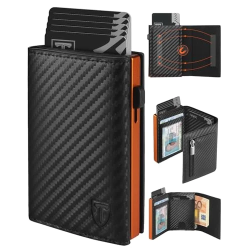 TEEHON Portemonnee voor heren met RFID-bescherming, portemonnee voor heren Smart Wallet 3.0 met 8 kaartenvakjes, portemonnee ID-venster, muntzakje, kaarthouder Slim Wallet Wallets for Men - zwart