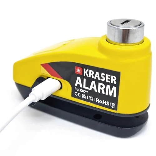 Oferta limitada: KRASER KR7Y Candado Disco Moto con Alarma 110dB Batería Recargable USB, Sensor de Movimiento, Impermeable Resistente Visible, Antirrobo Cepo Pinza Freno Bloqueo 7mm Universal, Amarillo de 29.99 € a 29.99 € (ahorro 0.00%)