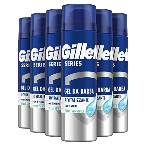 Gillette Revitalisierendes Rasiergel mit grünem Tee für Herren, 200 ml x 6