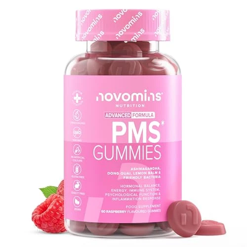 PMS Gummies - Vegan PMS Supplements for Women - with Probiotics, Vitamin B6, Magnesium - Vegan - Hormone Balance for Women - 60 Gummies - Novomins