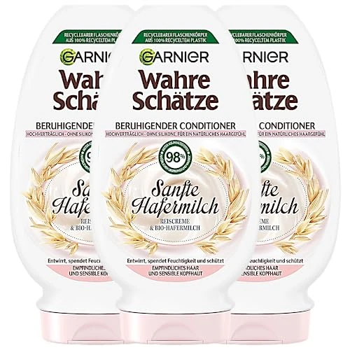 Garnier I veri tesori Balsamo lenitivo Latte d'avena delicato, svela e idrata, per capelli sensibili e cuoio capelluto, 3 x 200 ml