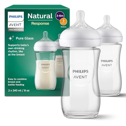 Philips Avent Butelka do karmienia Natural Response: 2 butelki do karmienia 240 ml bez BPA dla noworodków od 1 miesiąca (model SCY933/02)