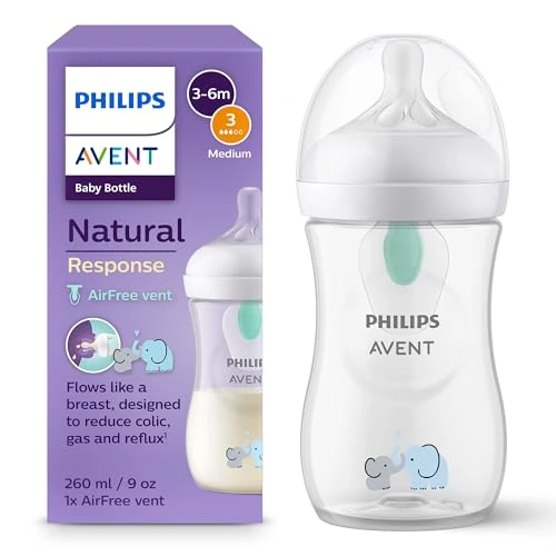Offerta a tempo: Philips Avent Biberon Natural Response - Biberon da 260 ml con valvola Airfree, senza BPA, per neonati da 1 mese in su, con motivo di elefante (modello SCY673/81) - 0.00% da 14.49 € a 14.49 €