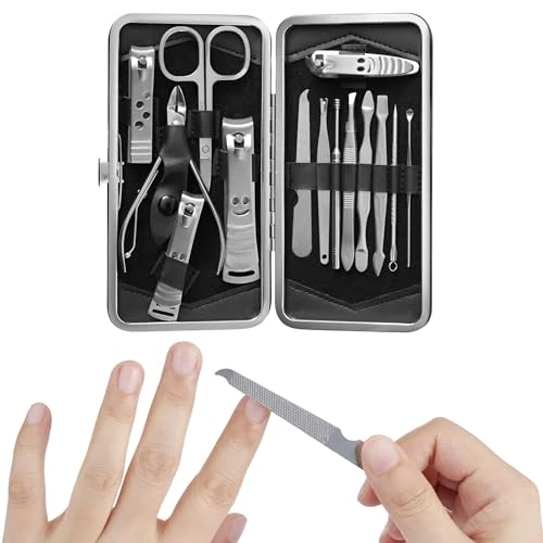 Offre limitée : H&S Kit Manucure Pedicure - Set de Soin des Ongles en Acier Inoxydable avec 14 Accessoires - Coupe Ongle Pousse Cuticules et Pinces avec Trousse de Voyage pour Homme Femme - Noir de 6.49 € à 5.19 € (20% de remise)