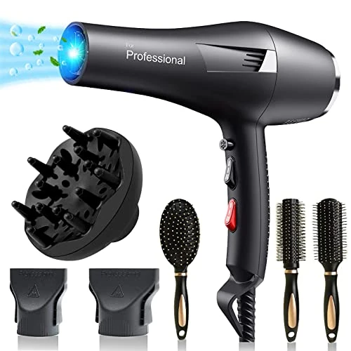 Offerta a tempo: Asciugacapelli Professionale con Ioni 2400W,Rapida Salon Phon per Capelli con 1 diffusore 2 ugelli styling,2 Velocità 3 Impostazione di Calore,Phon forte per Famiglia, Salone, Parrucchieri - 7% da 53.99 € a 49.99 €