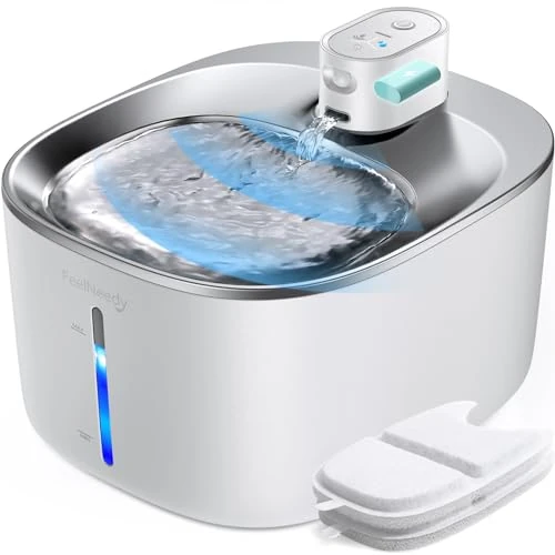Limited offer: Wireless Cat Water Fountain with Sensor, 4000mAh Battery Operated, FEELNEEDY 4L/135 fl oz Pet Water Fountain for Cats and Dogs, Ultra Quiet Cat Drinking Fountain with 2 Filters (White YPD-C004P) from 39.97 EUR to 37.97 EUR (save 5%)
